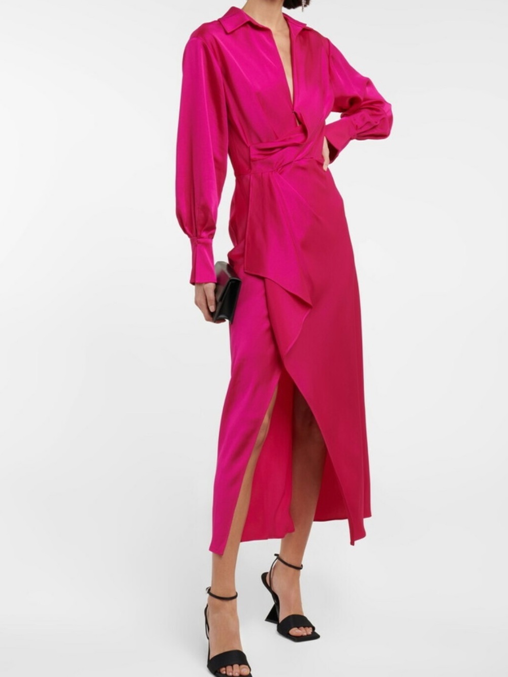 Jonathan Simkhai Sz 4 Dress Satin Pink Collared Long sleeve Maxi Formal Wedding